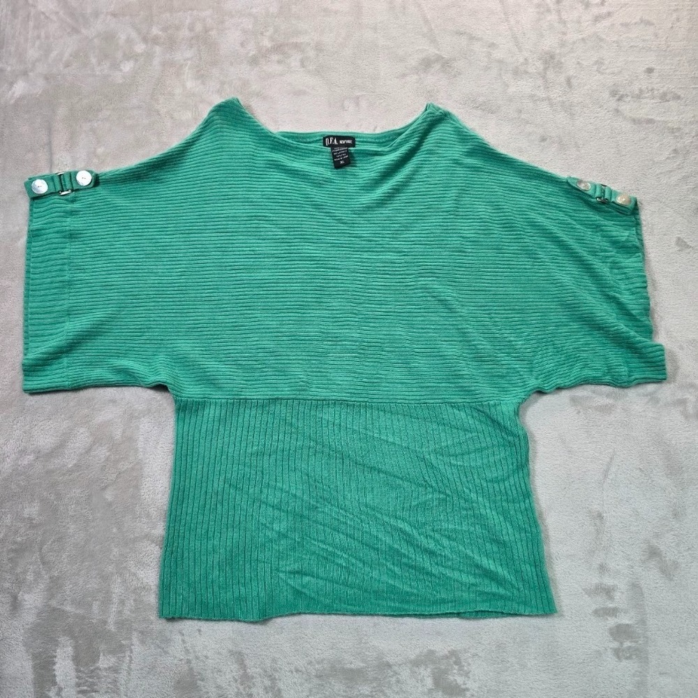 DFA New York Women's XL Green Ribbed Knit Sweater 100% Acrylic Pullover